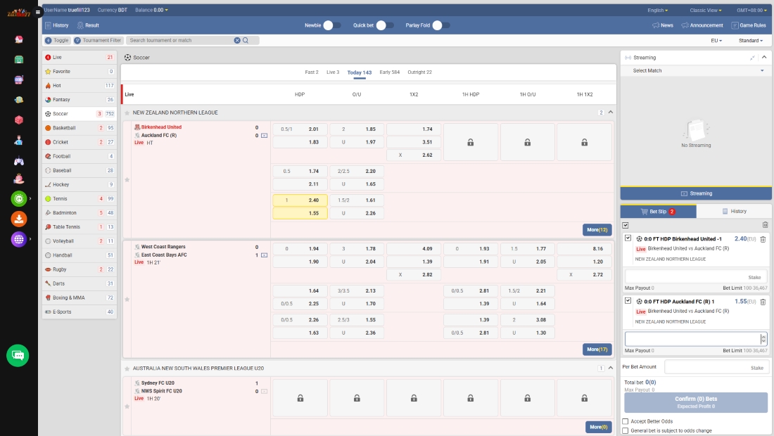 Live betting odds for New Zealand Northern League soccer games with various market options