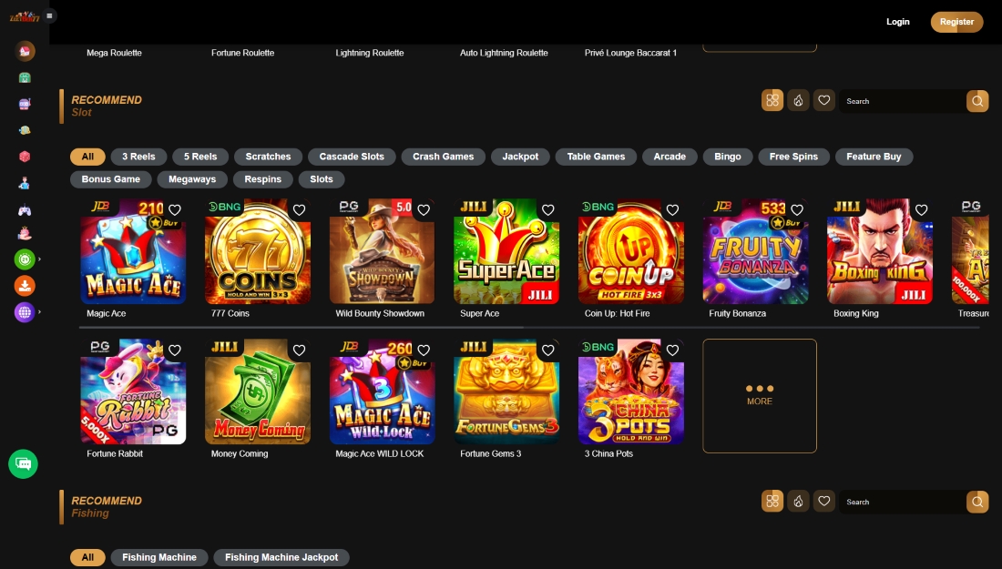 A variety of slot games on ZeetBen77 including 777 Coins, Coin Up, and Fortune Rabbit
